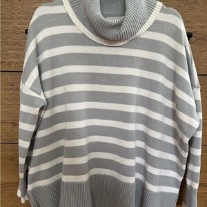 Cozy Striped Gray Cowl Neck Sweater